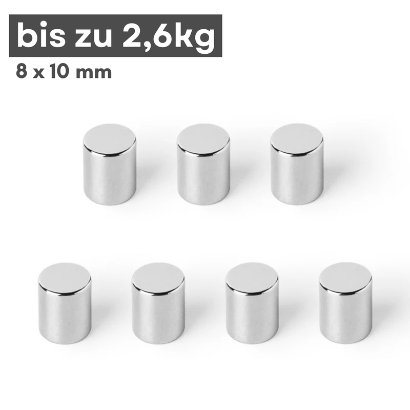 Neodymium magnet 8x10 mm N42 – super magnet with 2.6 kg holding force | disc magnet