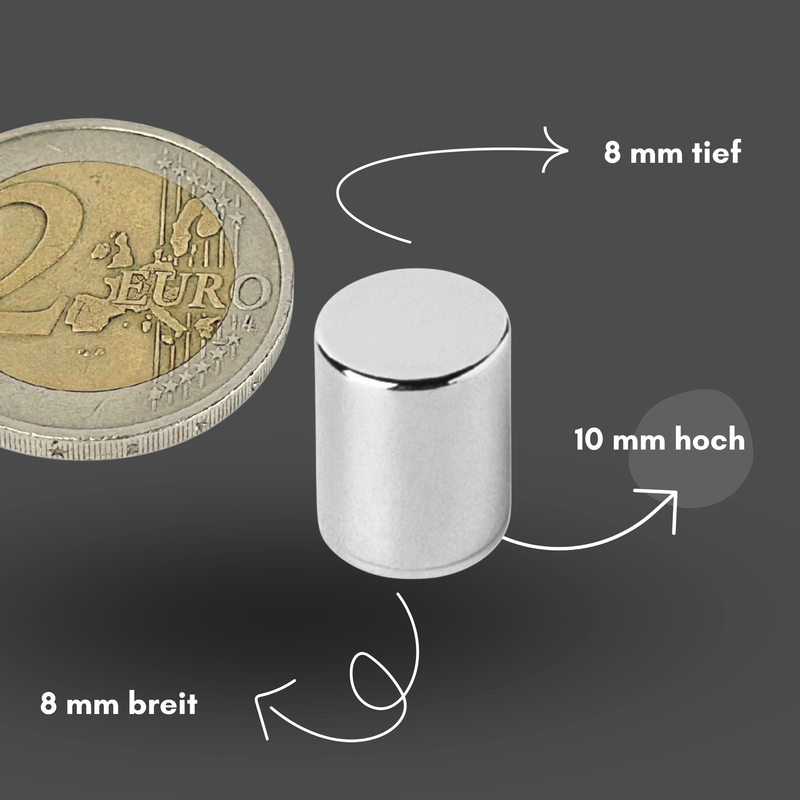 Neodymium magnet 8x10 mm N42 – super magnet with 2.6 kg holding force | disc magnet