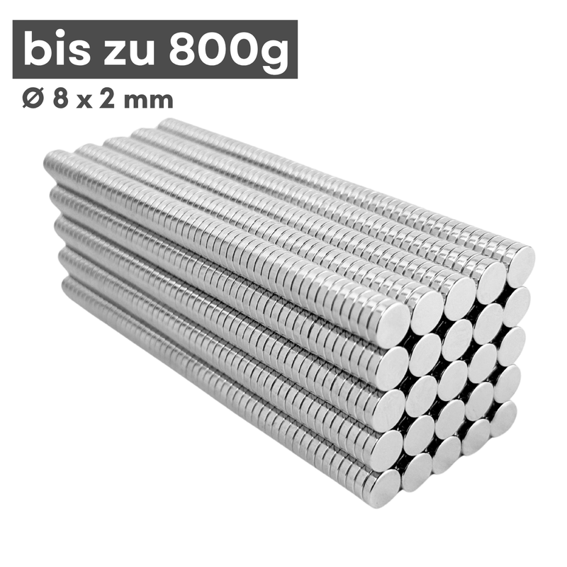Neodym Scheibenmagnet 8x2 mm N38 – silberfarben, kompakt für Modellbau