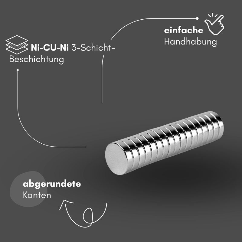 Neodym Magnet Ø 8mm x 2mm - Starker Scheibenmagnet - N38  Supermagnet - Hohe Haftkraft bis 800g