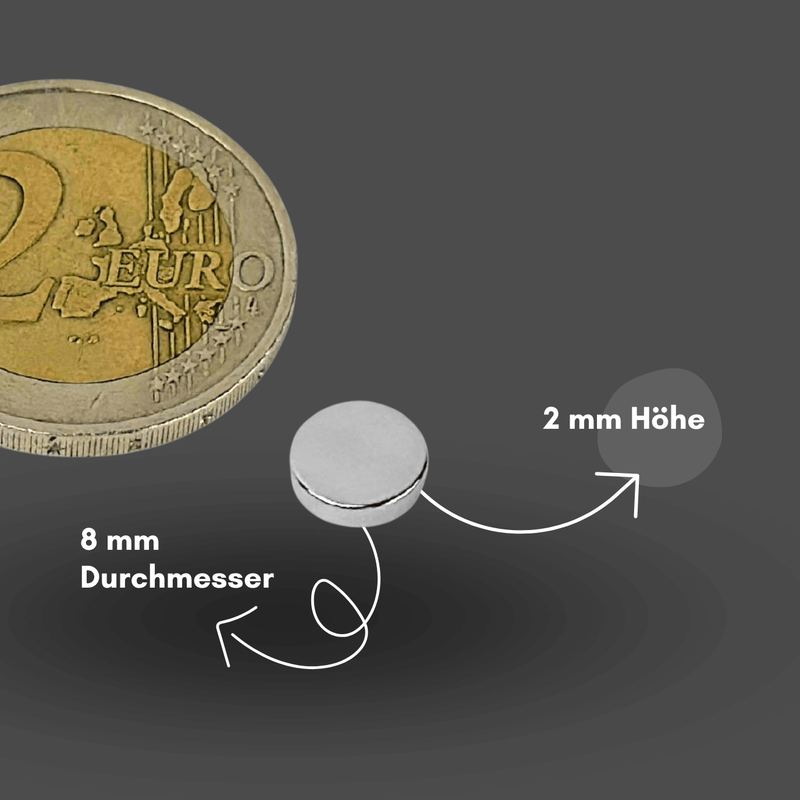 Axial magnetisierter Scheibenmagnet 8x2 mm N38 – langlebige Leistung