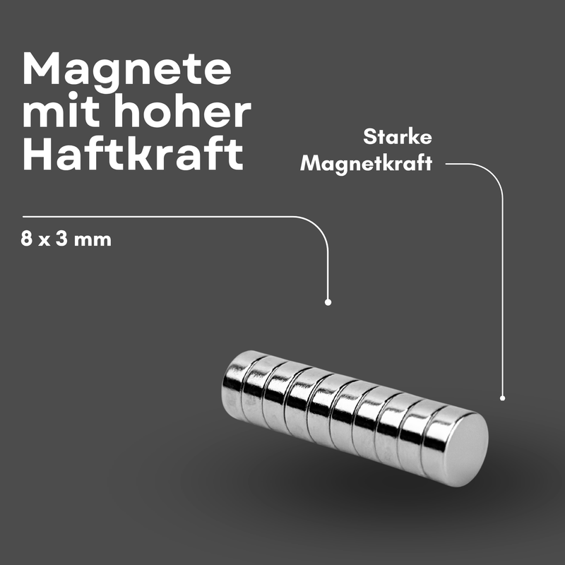 Neodym Magnet Ø 8mm x 3mm - Starker Scheibenmagnet - N38 Supermagnet - Hohe Haftkraft bis 1,3kg