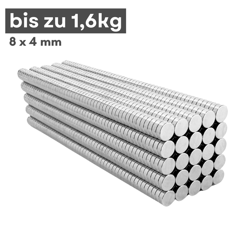 Neodym Magnet Ø 8mm x 4mm - Starker Scheibenmagnet - N38 Supermagnet - Hohe Haftkraft bis 1,6kg
