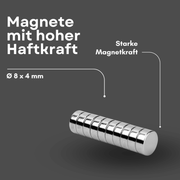 Silberner NdFeB Magnet Ø 8 mm x 4 mm mit ca. 1,6 kg Haftkraft