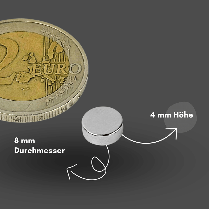 Langlebiger N38 Neodym-Magnet 8 mm Durchmesser, 4 mm Höhe