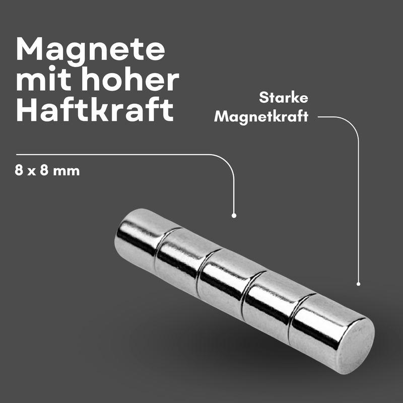 Neodym Magnet Ø 8mm x 8mm - Starker Scheibenmagnet - N38 Supermagnet - Hohe Haftkraft bis 2,3kg
