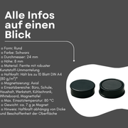 Magnet für Kühlschrank und Whiteboard 24 mm schwarz stark haftend
