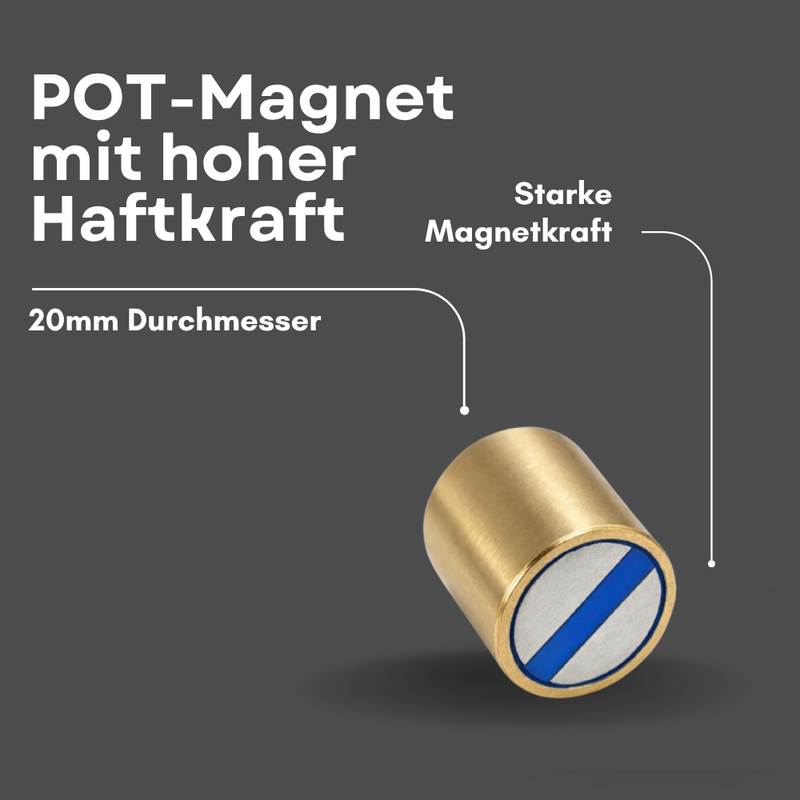 Neodym Magnet Stabgreifer Ø 20 x 25 mm M6 Innengewinde – Messinggehäuse hohe Haftkraft 30 kg