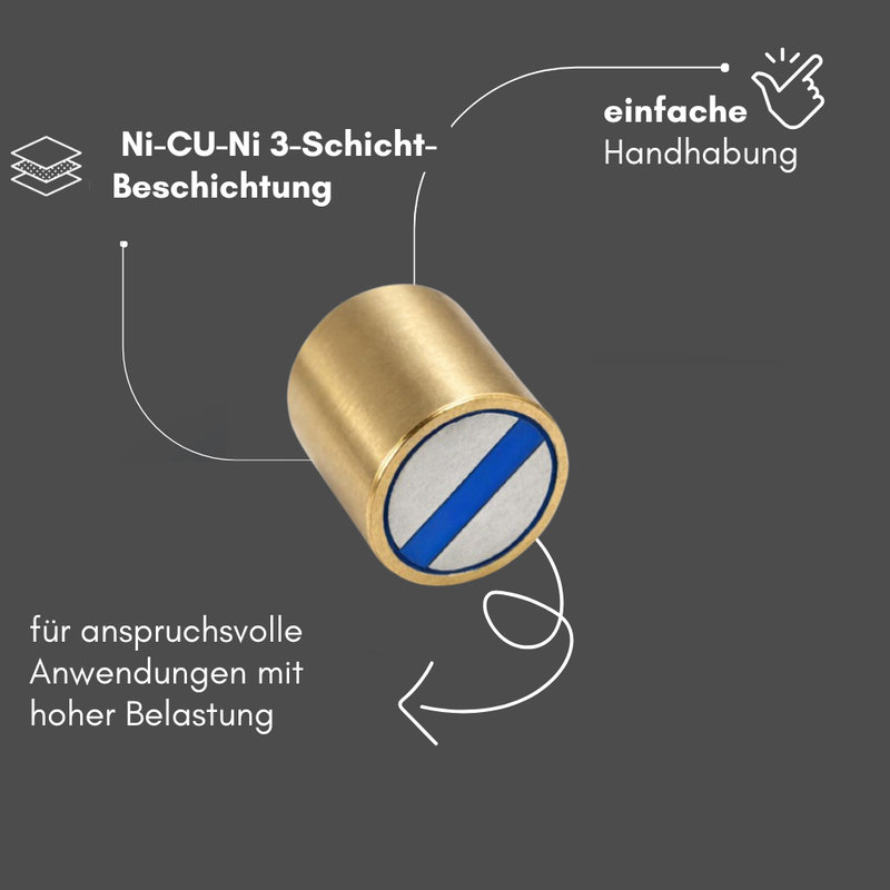 Neodym Magnet Stabgreifer Ø 20 x 25 mm M6 Innengewinde – Messinggehäuse hohe Haftkraft 30 kg