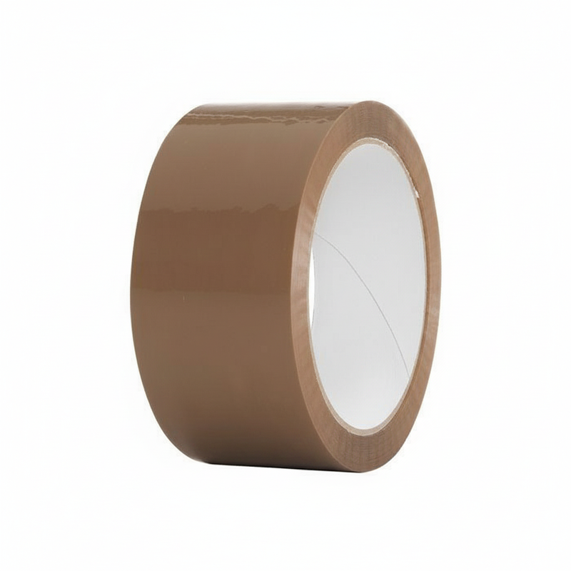 Rolle braunes Packband 48 mm auf weißem Hintergrund