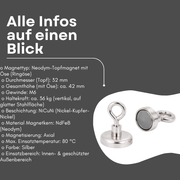 Starker Neodym-Magnet mit Öse 32 mm, zieht bis 36 kg