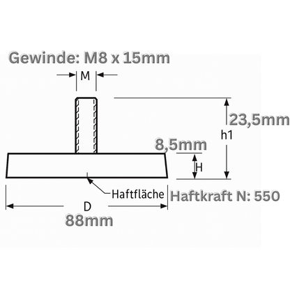 Industrie-Magnet mit Gummiummantelung – Gummitopfmagnet Ø88 mm für empfindliche Oberflächen