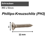 Spanplattenschraube Ø 3 x 12 mm Senkkopf mit Kreuzschlitz PH2, Stahl verzinkt, für Holz und Möbelbau
