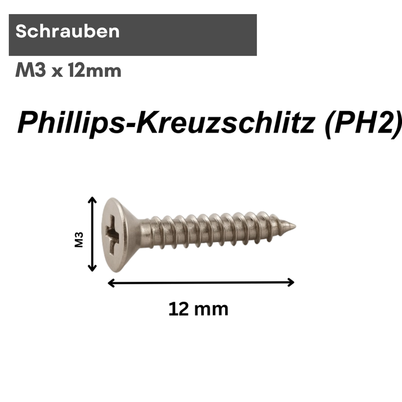 Spanplattenschraube Ø 3 x 12 mm Senkkopf mit Kreuzschlitz PH2, Stahl verzinkt, für Holz und Möbelbau
