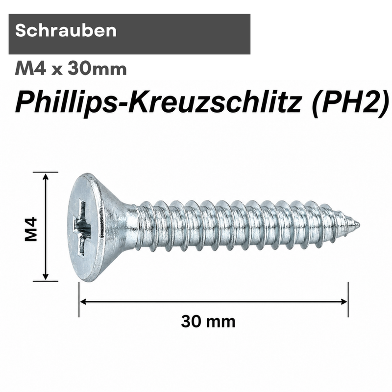 Spanplattenschrauben Ø 4 x 30 mm Senkkopf Kreuzschlitz PH2 – Stahl verzinkt