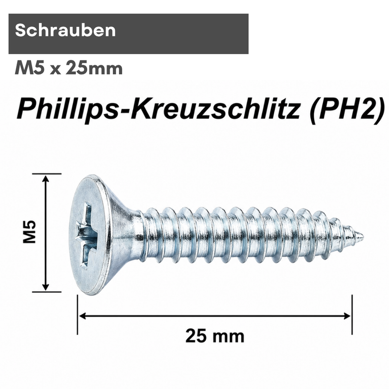Spanplattenschrauben Ø 5 x 25 mm Senkkopf Kreuzschlitz PH2 – Stahl verzinkt