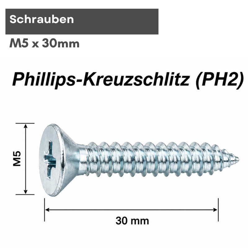 Spanplattenschrauben Ø 5 x 30 mm Senkkopf Kreuzschlitz PH2 – Stahl verzinkt