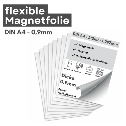 Anisotrope Magnetfolie DIN A4 210x297 mm 0,9 mm weiß glänzend starke Magnetfolie