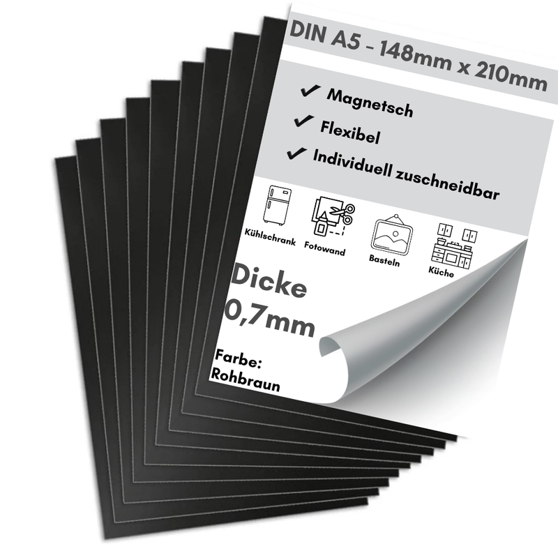 Magnetfolie DIN A5 0,7 mm anisotrop rohbraun zuschneidbar und wiederverwendbar
