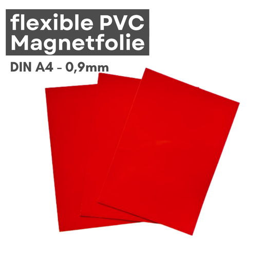 Magnetfolie DIN A4 210x297 mm 0,9 mm rot PVC beschreibbar abwischbar