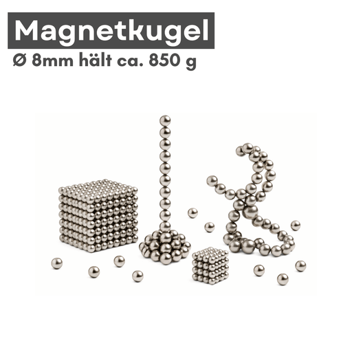 Neodym Magnet Kugel 8 mm silber NiCuNi Beschichtung einzeln