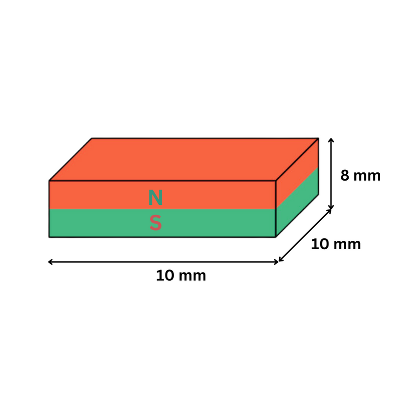 Neodym-Magnet 10x10x8 mm axial magnetisiert – leistungsstarker Mini-Magnet
