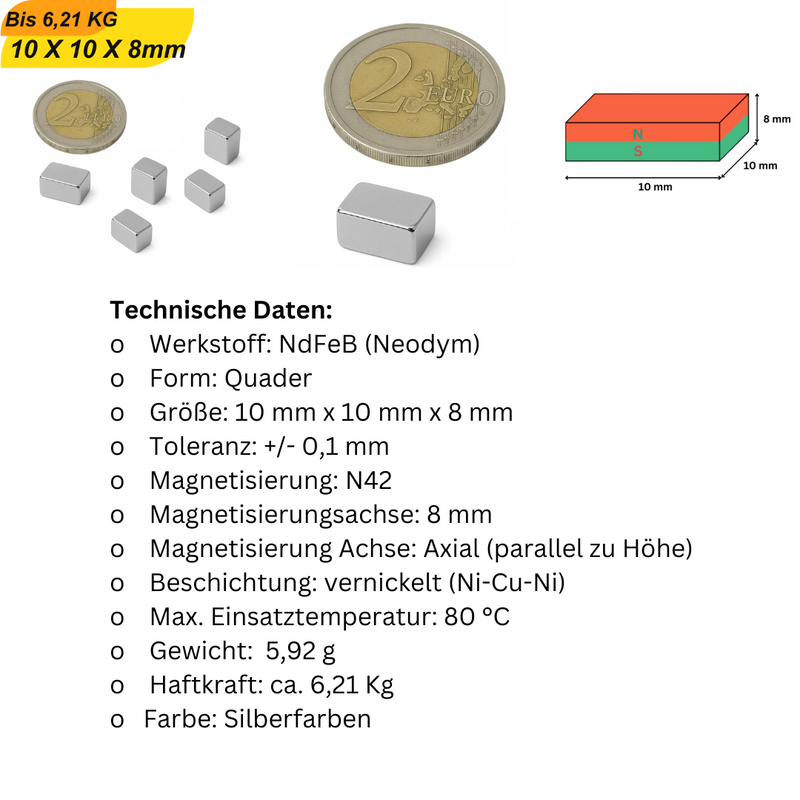 Hochwertiger N42 Quadermagnet – langlebig, korrosionsgeschützt und vielseitig einsetzbar