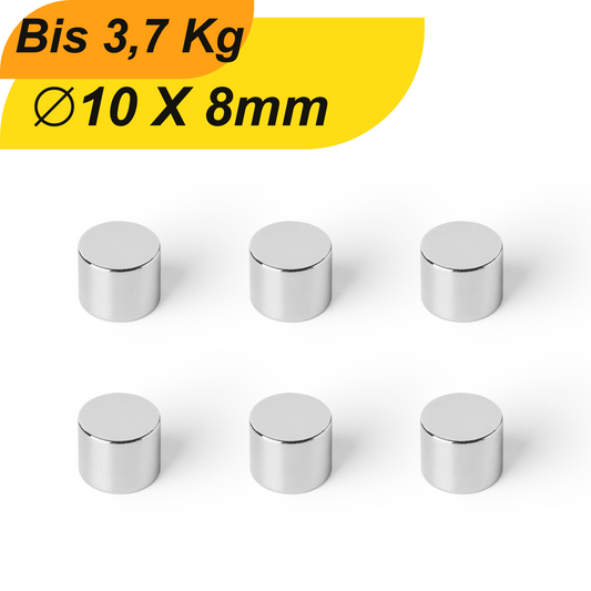 Neodym Magnet 10mm x 8mm Supermagnete hohe Haftkraft Scheibenmagnet