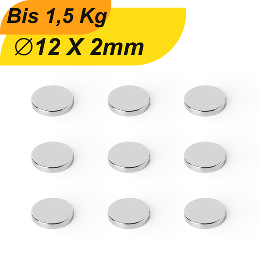 Neodym Magnet 12mm x 2mm Supermagnete hohe Haftkraft Scheibenmagnet