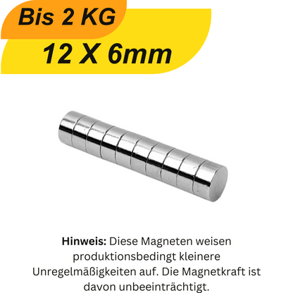 Neodym Magnet 12mm x 6mm Supermagnete hohe Haftkraft Scheibenmagnet