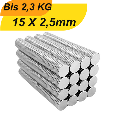 Neodym Magnet 15mm x 2,5mm Supermagnete hohe Haftkraft Scheibenmagnet
