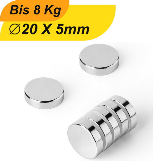 Neodym Magnet 20mm x 5mm Supermagnete hohe Haftkraft Scheibenmagnet