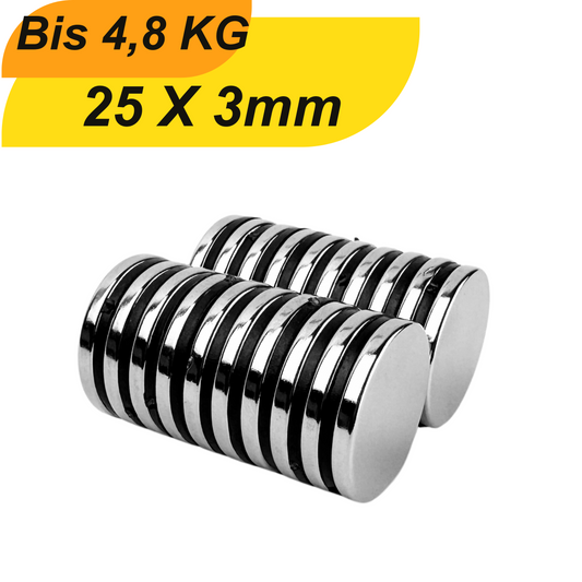 Neodym Magnet 25mm x 3mm Supermagnete hohe Haftkraft Scheibenmagnet
