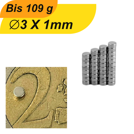 Neodym Magnet 3mm x 1mm Supermagnete hohe Haftkraft Scheibenmagnet