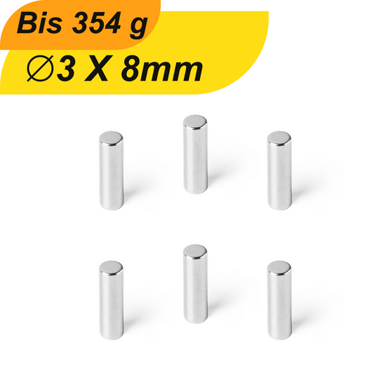 Neodym Magnet 3mm x 8mm Supermagnete hohe Haftkraft Scheibenmagnet