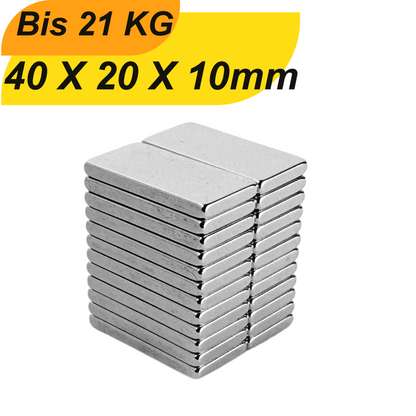 Neodym Magnet 40x20x10 mm Quadermagnet N42 mit vernickelter Oberfläche