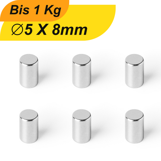 Neodym Magnet 5mm x 8mm Supermagnete hohe Haftkraft Scheibenmagnet