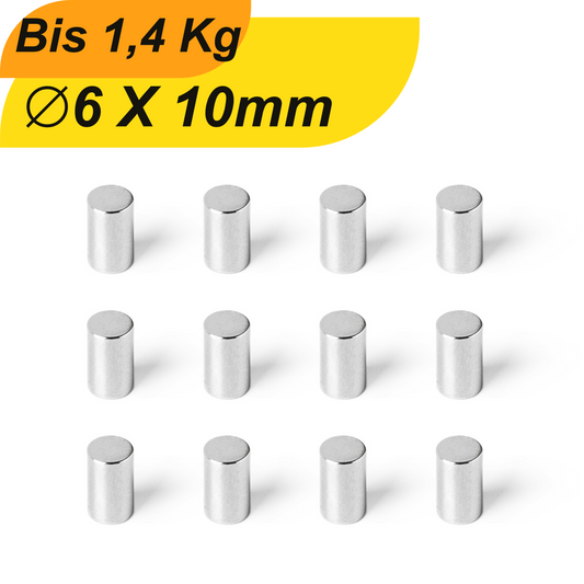 Neodym Magnet 6mm x 10mm Supermagnete hohe Haftkraft Scheibenmagnet