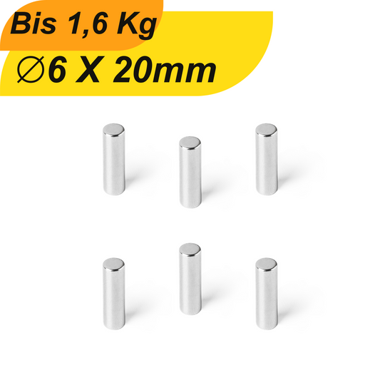 Neodym Magnet 6mm x 20mm Supermagnete hohe Haftkraft Scheibenmagnet