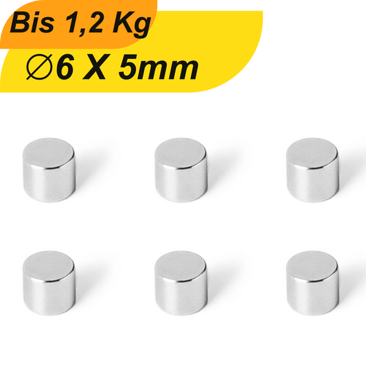 Neodym Magnet 6mm x 5mm Supermagnete hohe Haftkraft Scheibenmagnet