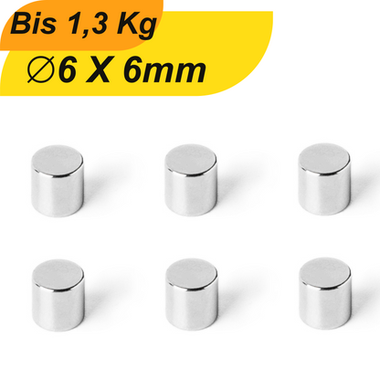 Neodym Magnet 6mm x 6mm Supermagnete hohe Haftkraft Scheibenmagnet
