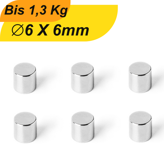 Neodym Magnet 6mm x 6mm Supermagnete hohe Haftkraft Scheibenmagnet