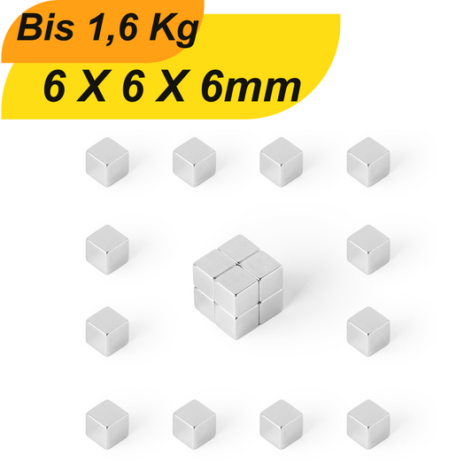 Neodym Magnet 6x6x6 mm Supermagnete hohe Haftkraft Würfelmagnete