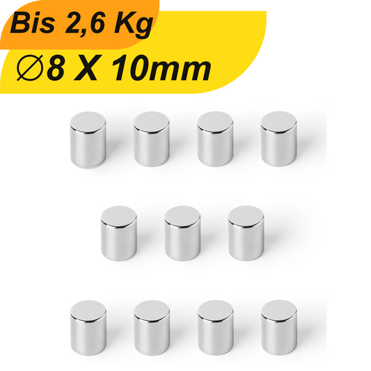 Neodym Magnet 8mm x 10mm Supermagnete hohe Haftkraft Scheibenmagnet