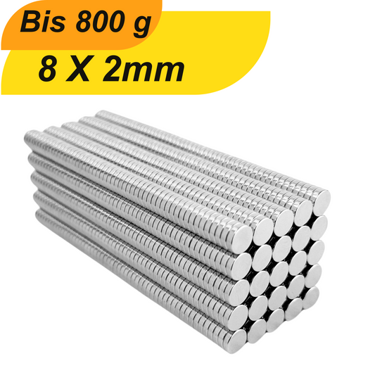 Neodym Magnet 8mm x 2mm Supermagnete hohe Haftkraft Scheibenmagnet