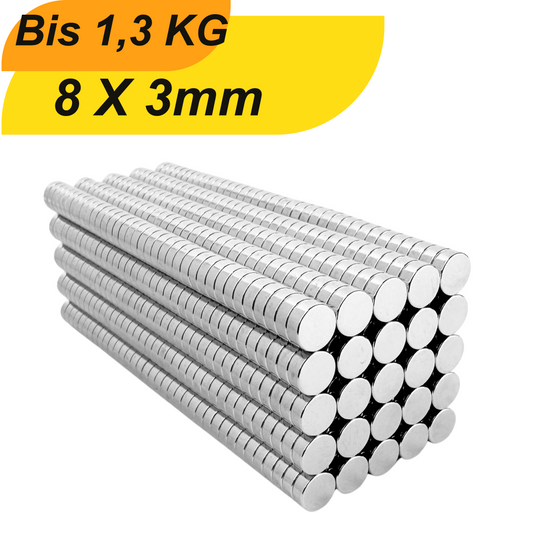 Neodym Magnet 8mm x 3mm Supermagnete hohe Haftkraft Scheibenmagnet