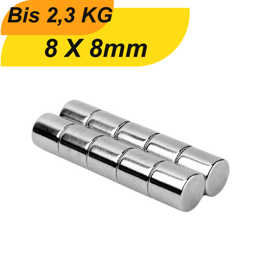 Neodym Magnet 8mm x 8mm Supermagnete hohe Haftkraft Scheibenmagnet