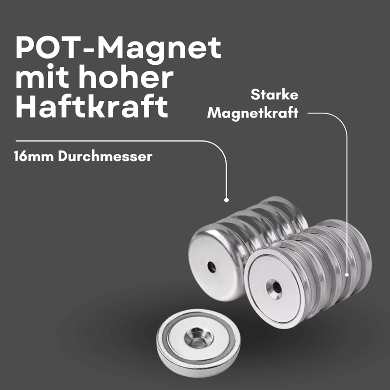 Hochleistungs Neodym-Topfmagnet 16 mm, starke Haltekraft, ideal für Industrie & Handwerk