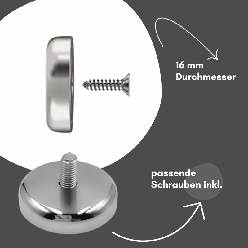 Neodymium pot magnet with countersunk hole Ø 16 mm – holding force approx. 8 kg – thread M3 – coating: NiCuNi