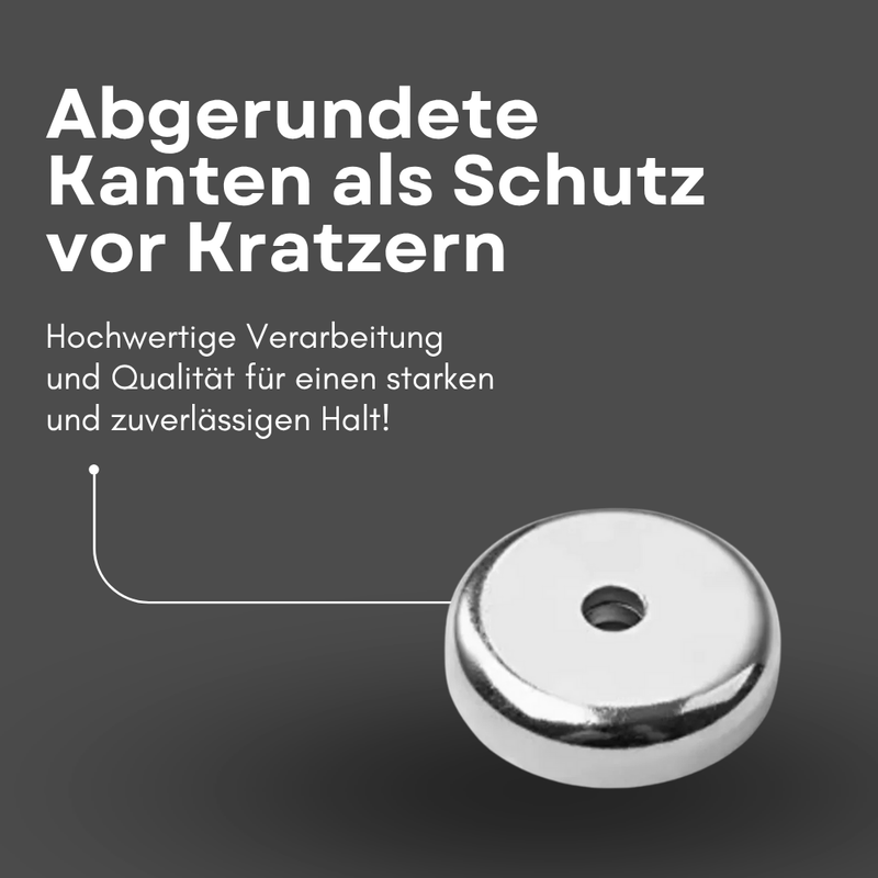 Neodymium pot magnet with countersunk hole Ø 20 mm – holding force approx. 12 kg – thread M4 – coating: NiCuNi